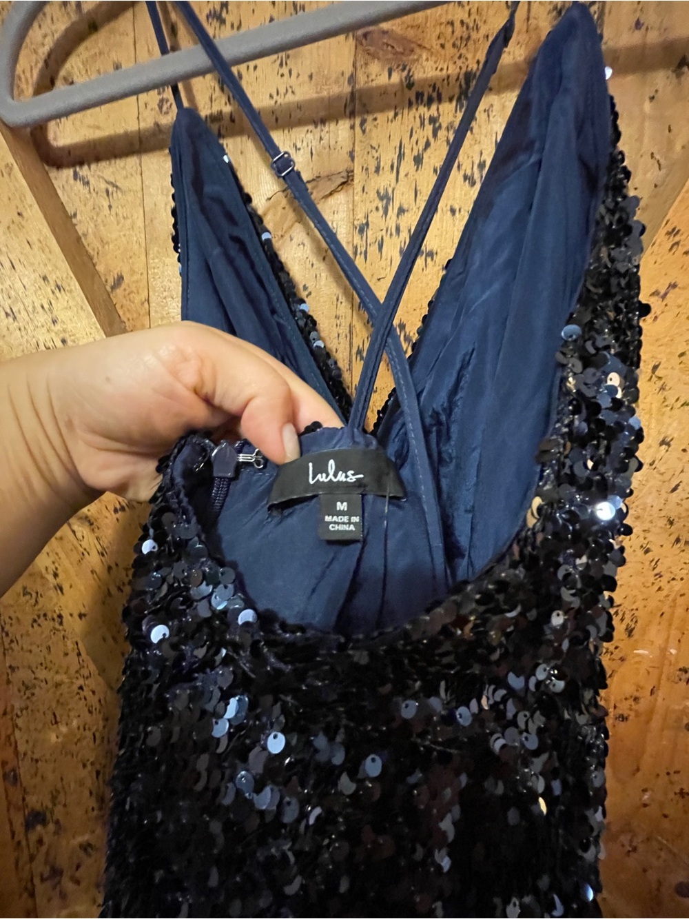 Lulu's Navy Blue Sequin Wrap Mini Dress - Picture 4 of 5